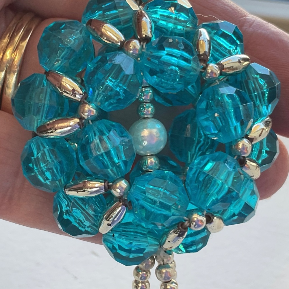 3 handmade bead ornaments blue white silver acrylic vintage - Picture 7 of 8
